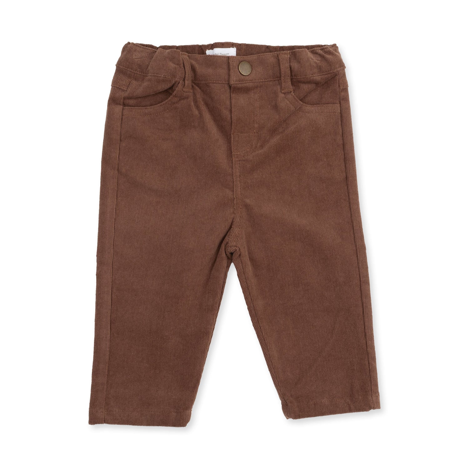Corduroy adjustable-waist baby pants with front and back pockets in a classic straight fit