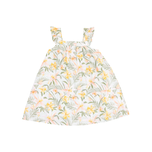 Organic Muslin Sundress and Diaper Cover Set Island Floral Design.