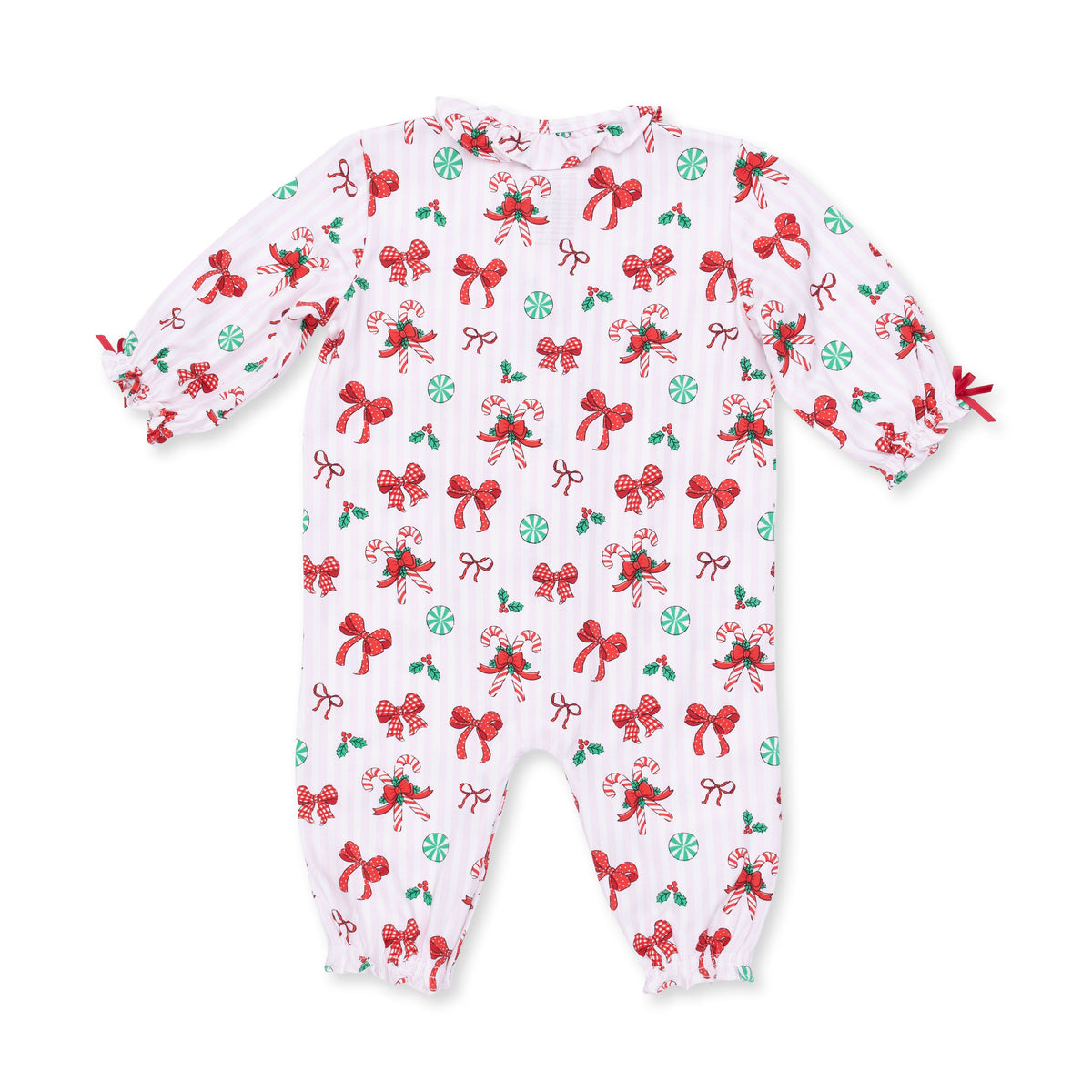 Bows & Candy Canes - Long Sleeve Ruffle Collar Romper by Angel Dear