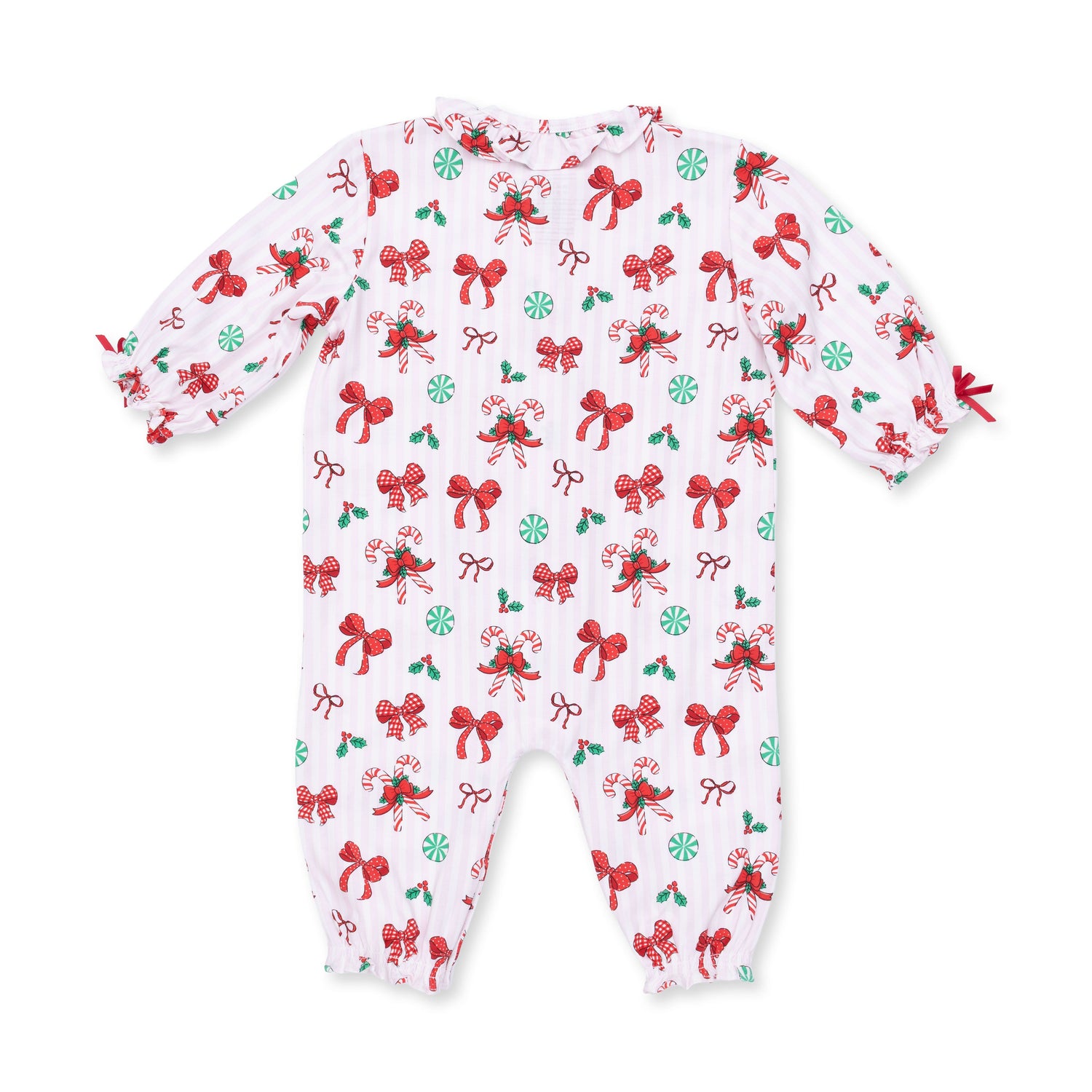 Bows & Candy Canes - Long Sleeve Ruffle Collar Romper