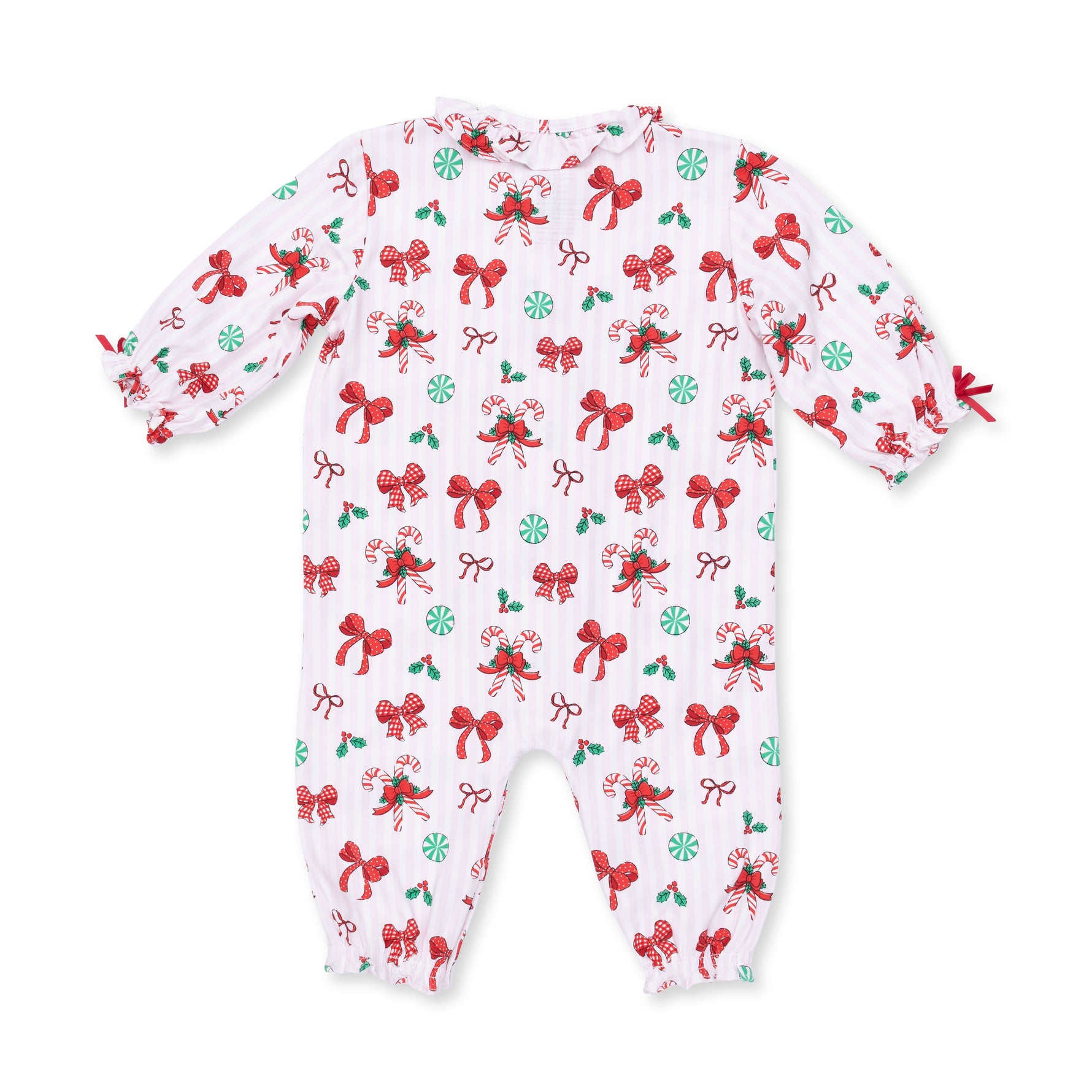 Bows & Candy Canes - Long Sleeve Ruffle Collar Romper by Angel Dear