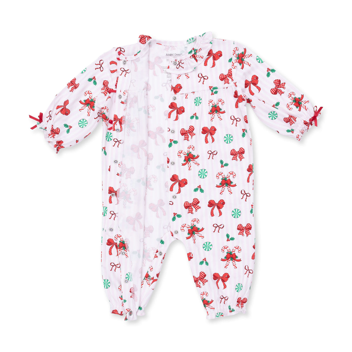 Bows & Candy Canes - Long Sleeve Ruffle Collar Romper by Angel Dear