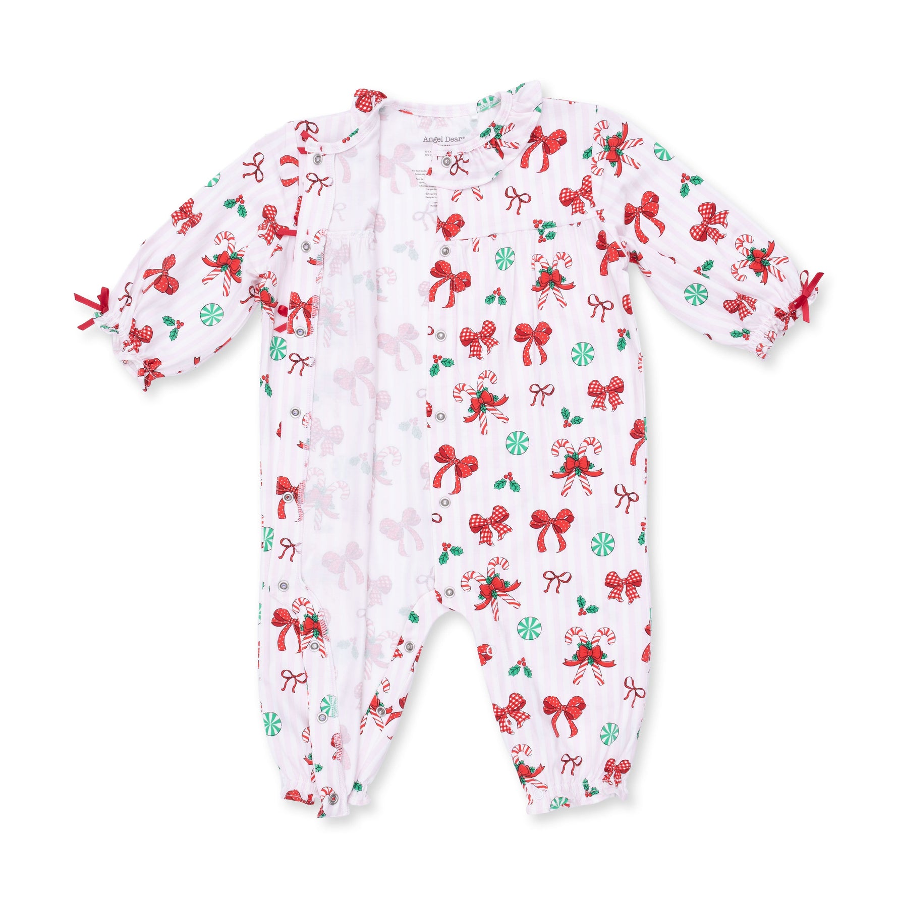 Bows & Candy Canes - Long Sleeve Ruffle Collar Romper by Angel Dear