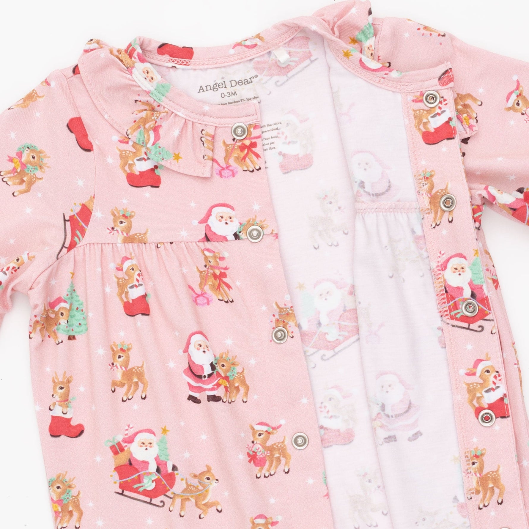 Vintage Reindeer & Santa Pink - Long Sleeve Ruffle Collar Romper by Angel Dear