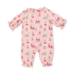 Vintage Reindeer & Santa Pink - Long Sleeve Ruffle Collar Romper by Angel Dear