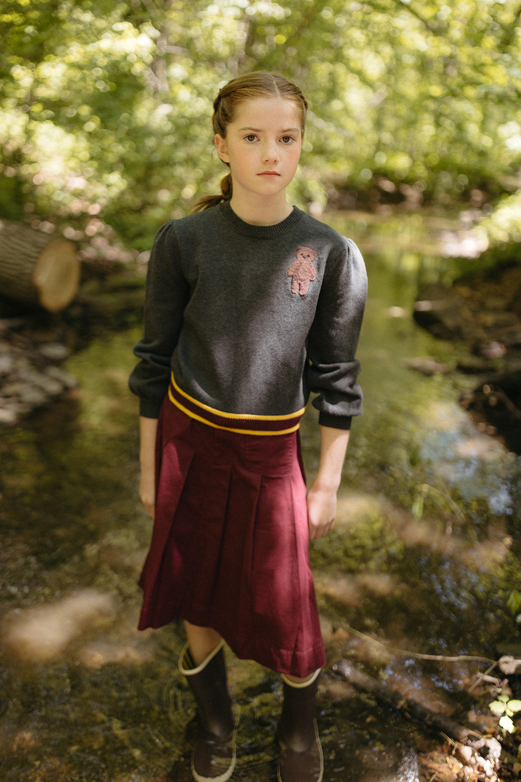 Gracie Denim Skirt - Maroon by Crew Kids NY