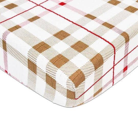 Newcastle Classics plaid cotton crib sheet with breathable muslin.