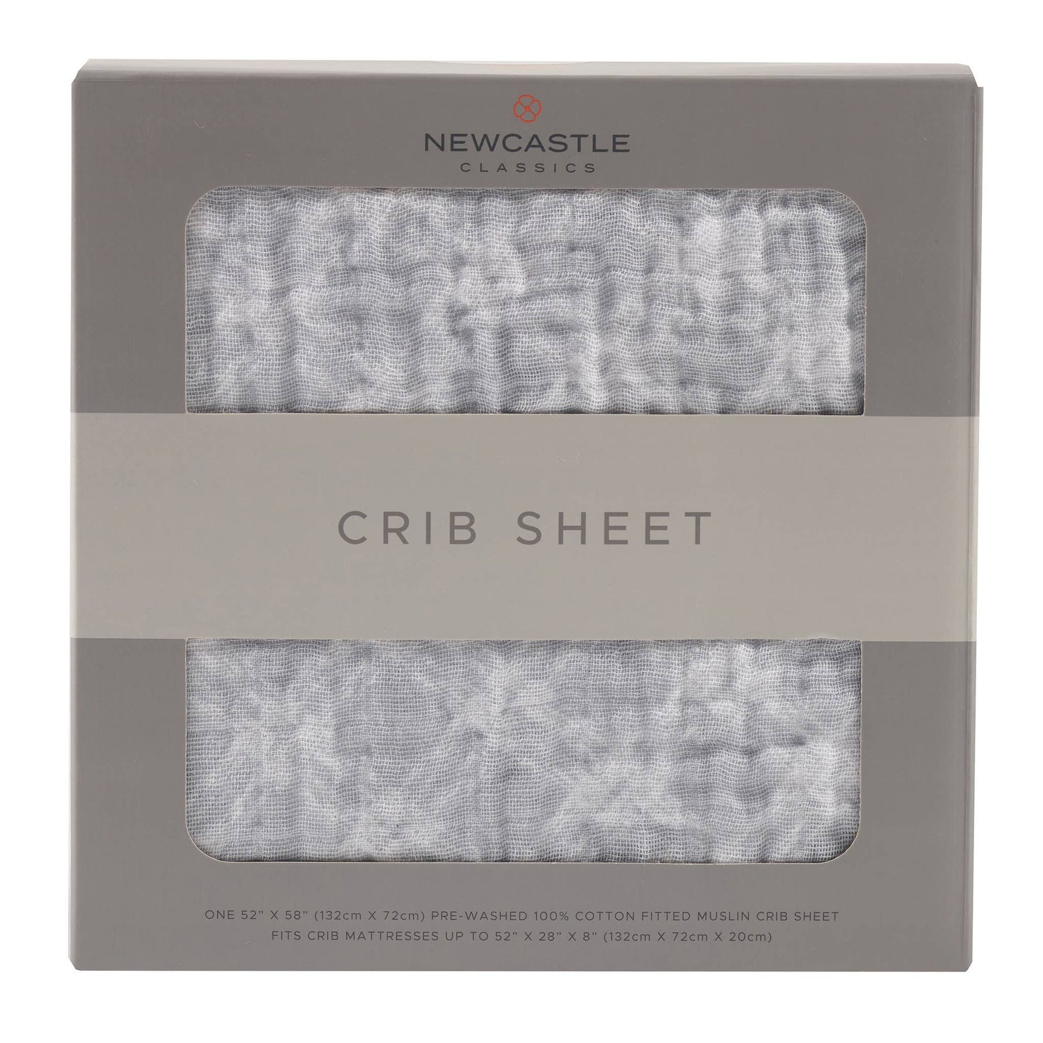 Newcastle Classics cotton muslin crib sheet in glacier grey plaid for babies.