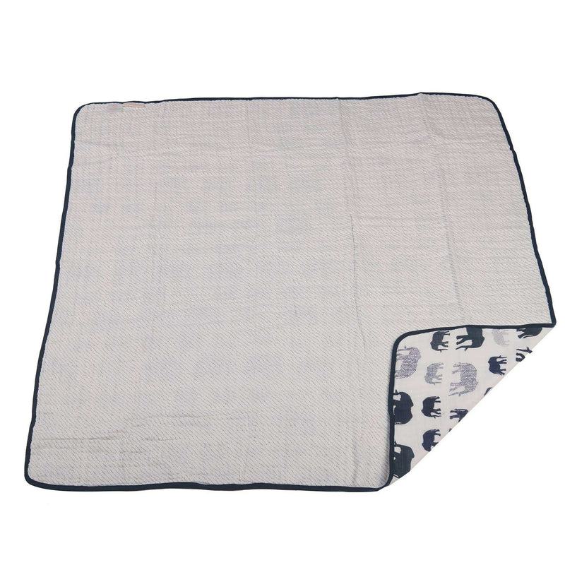 Newcastle Classics blue elephant and spotted wave muslin blanket, 100% natural cotton fibers, 47" x 47".