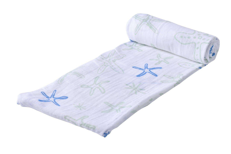 Newcastle Classics Starfish Swaddle, soft cotton muslin blanket with starfish pattern.