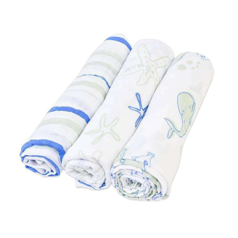 Newcastle Classics Starfish Swaddle, soft breathable muslin blankets with aquatic designs.