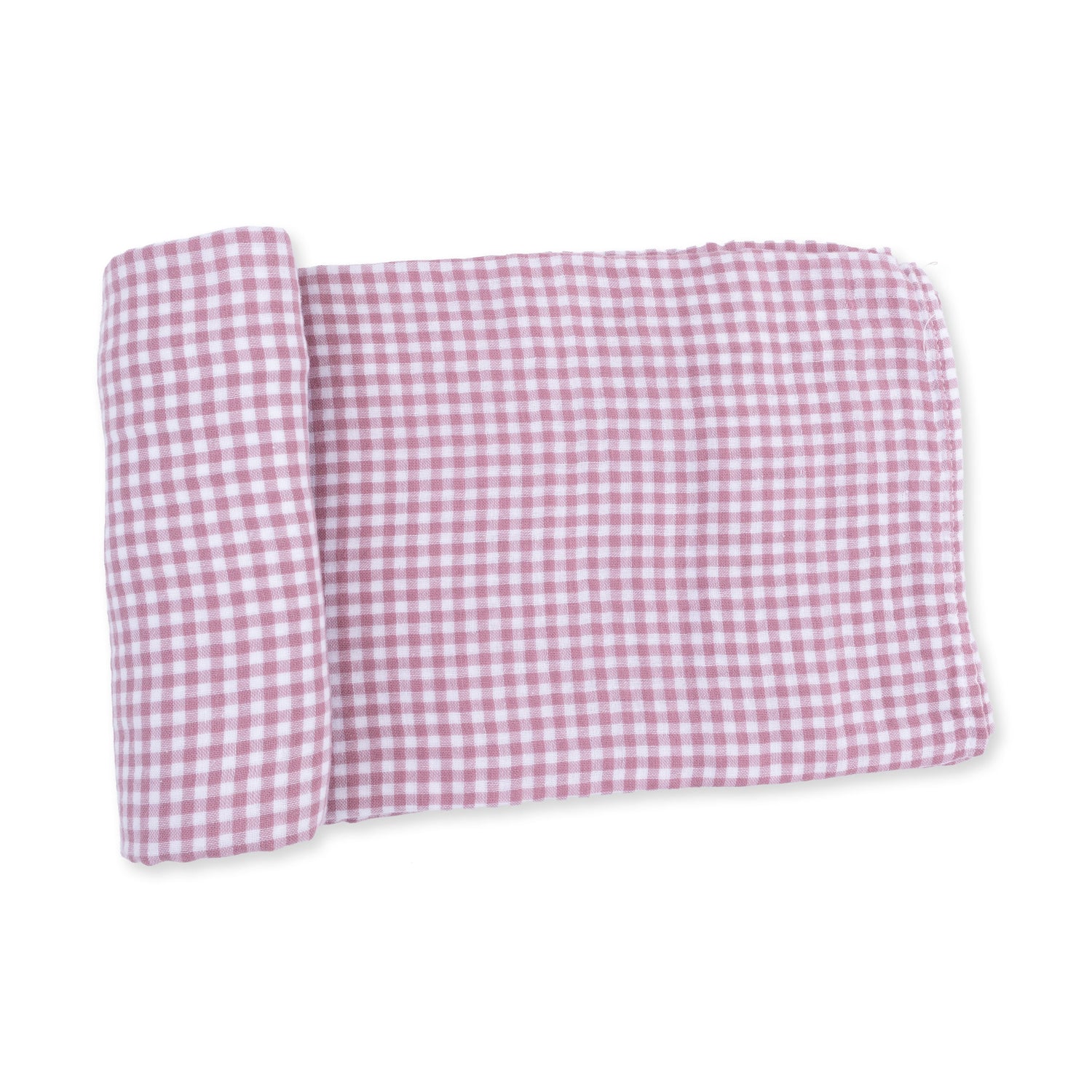 Swaddle blanket in berry-red and white gingham check pattern, organic cotton muslin