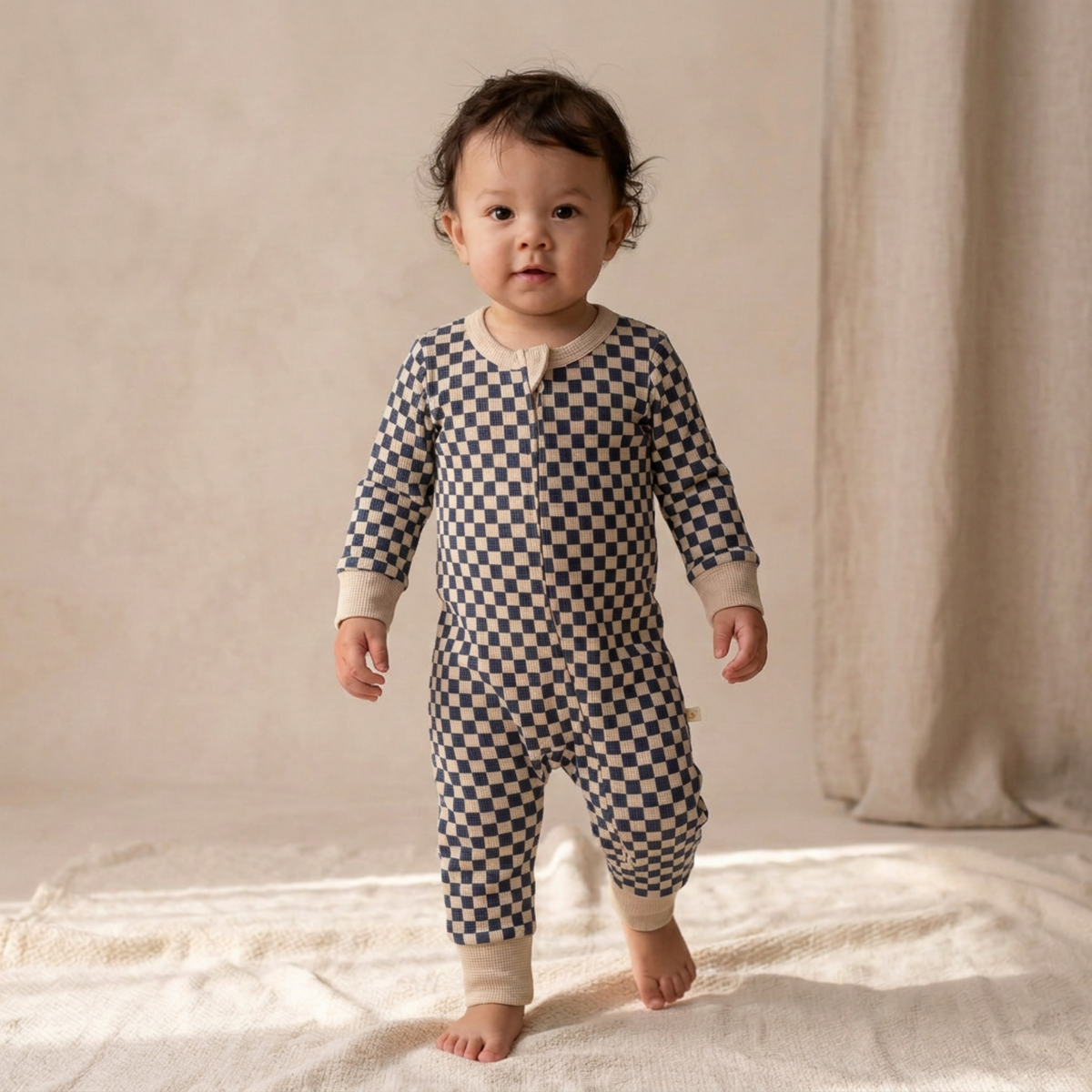 Organic 2-Way Zip Romper - Midnight Check by Makemake Organics