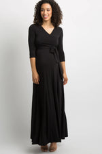 Black Solid Sash Tie Maternity Maxi Dress PinkBlush 
