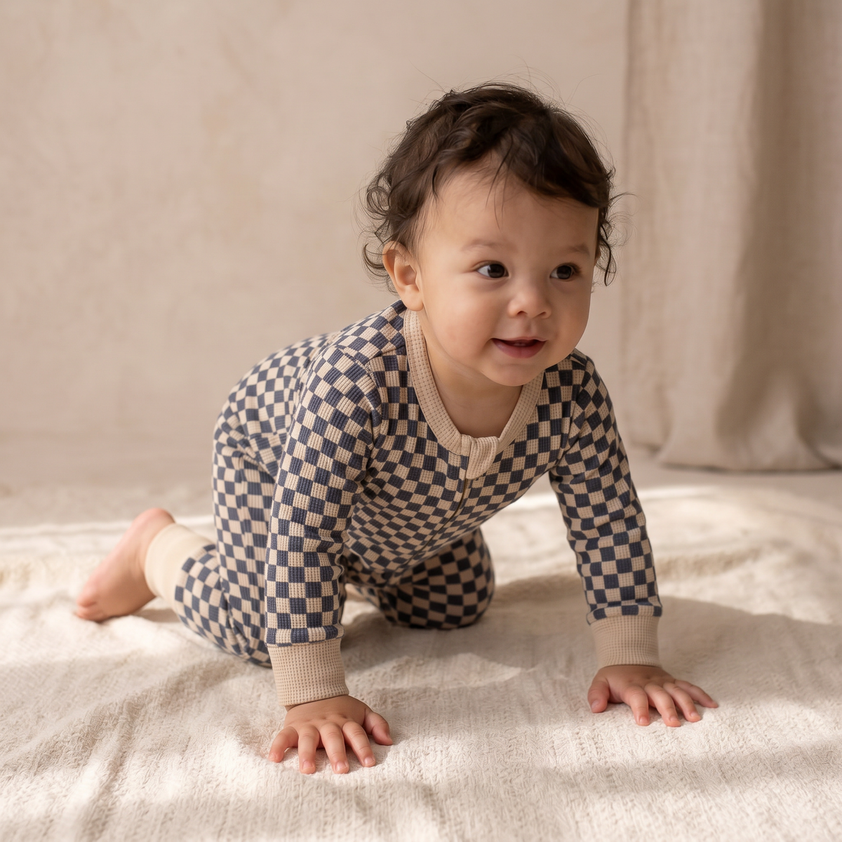Organic 2-Way Zip Romper - Midnight Check by Makemake Organics