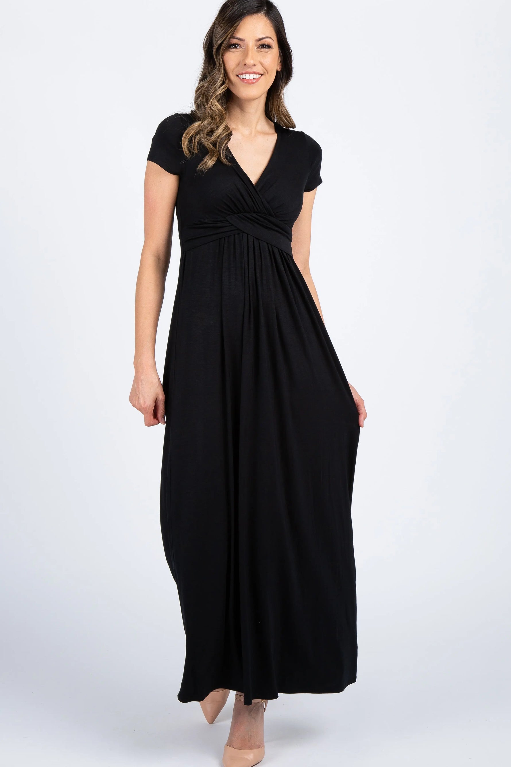 PinkBlush Black Draped Nursing Maxi Dress PinkBlush 
