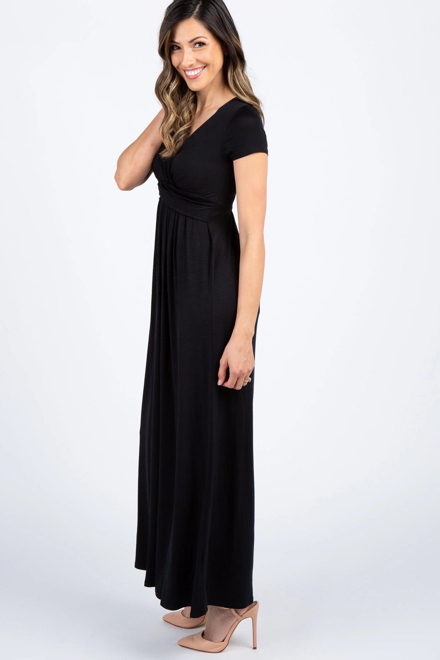 PinkBlush Black Draped Nursing Maxi Dress PinkBlush 