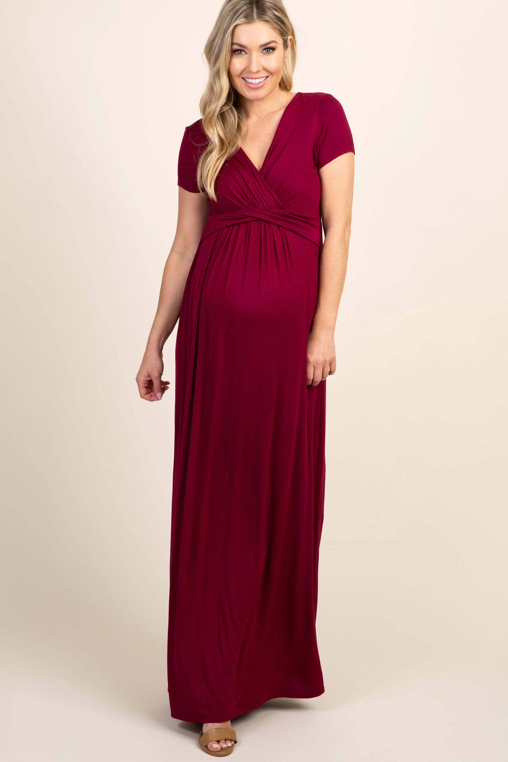 PinkBlush Burgundy Draped Maternity/Nursing Maxi Dress PinkBlush 