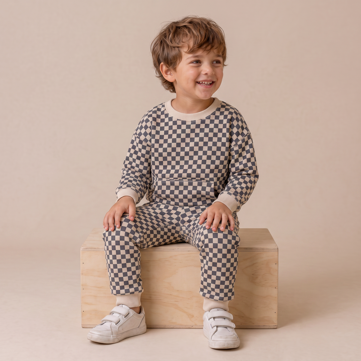 Organic Tee & Pant Slouch Set - Midnight Check by Makemake Organics
