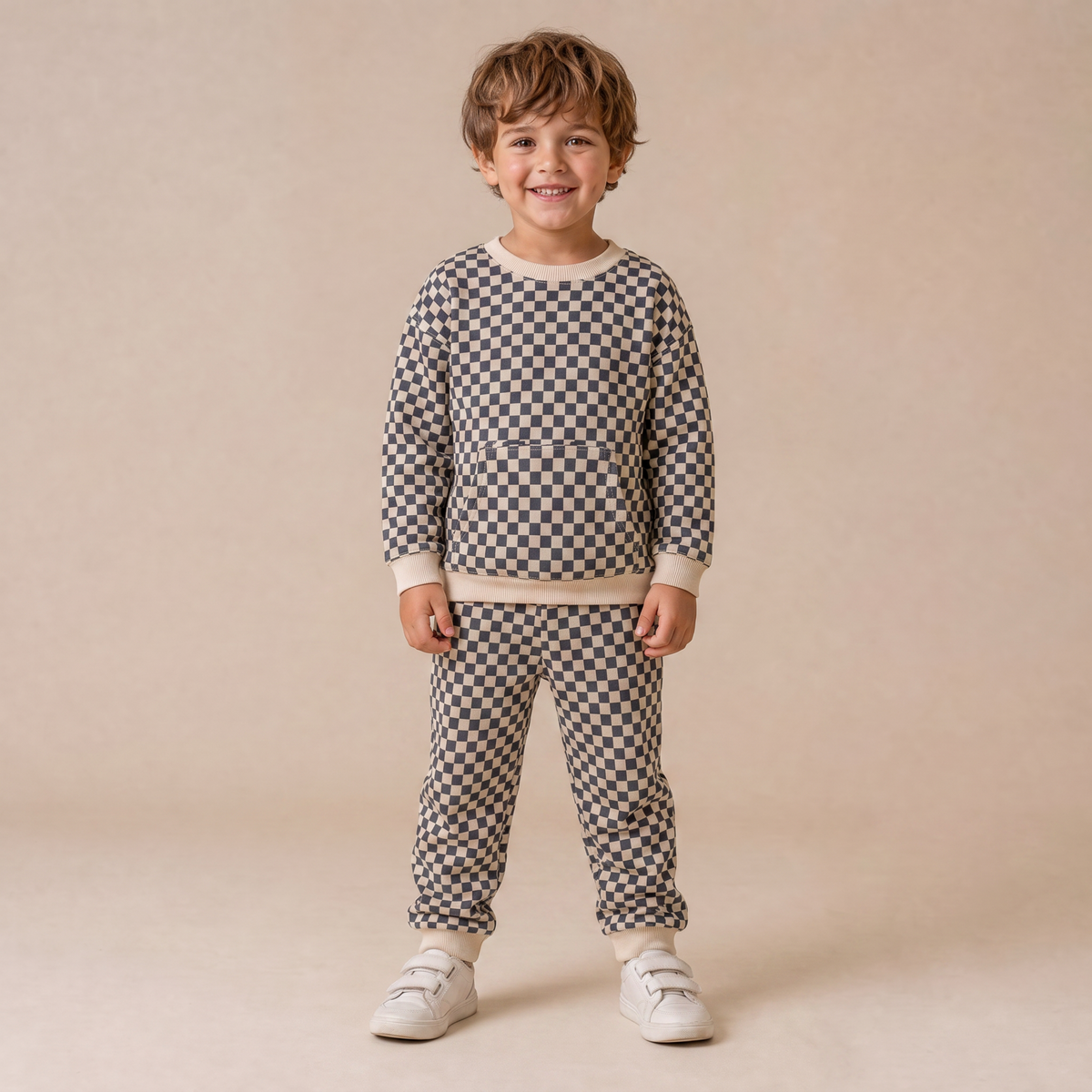 Organic Tee & Pant Slouch Set - Midnight Check by Makemake Organics