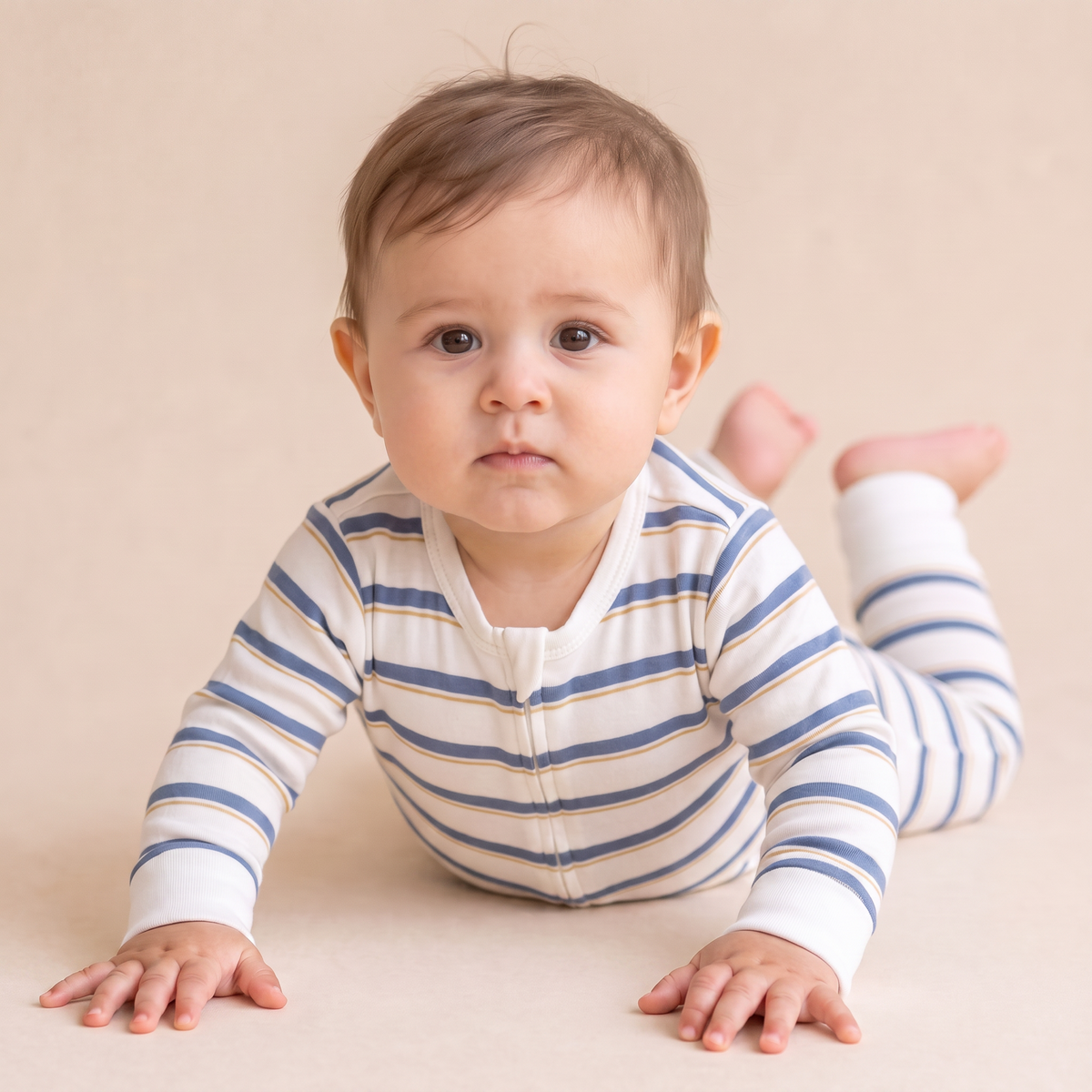 Organic 2-Way Zip Romper - Navy Stripe by Makemake Organics