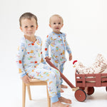 Two-piece loungewear set with long-sleeve top and full-length pants in viscose from bamboo