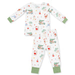 Two-piece long sleeve loungewear set with beach Christmas print top and matching pants