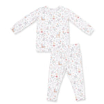 Two-piece long sleeve baby loungewear set with an enchanted woodland print top and matching pants