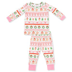 Baby long sleeve loungewear set with pink gingerbread fair isle print, matching long sleeve top and pants