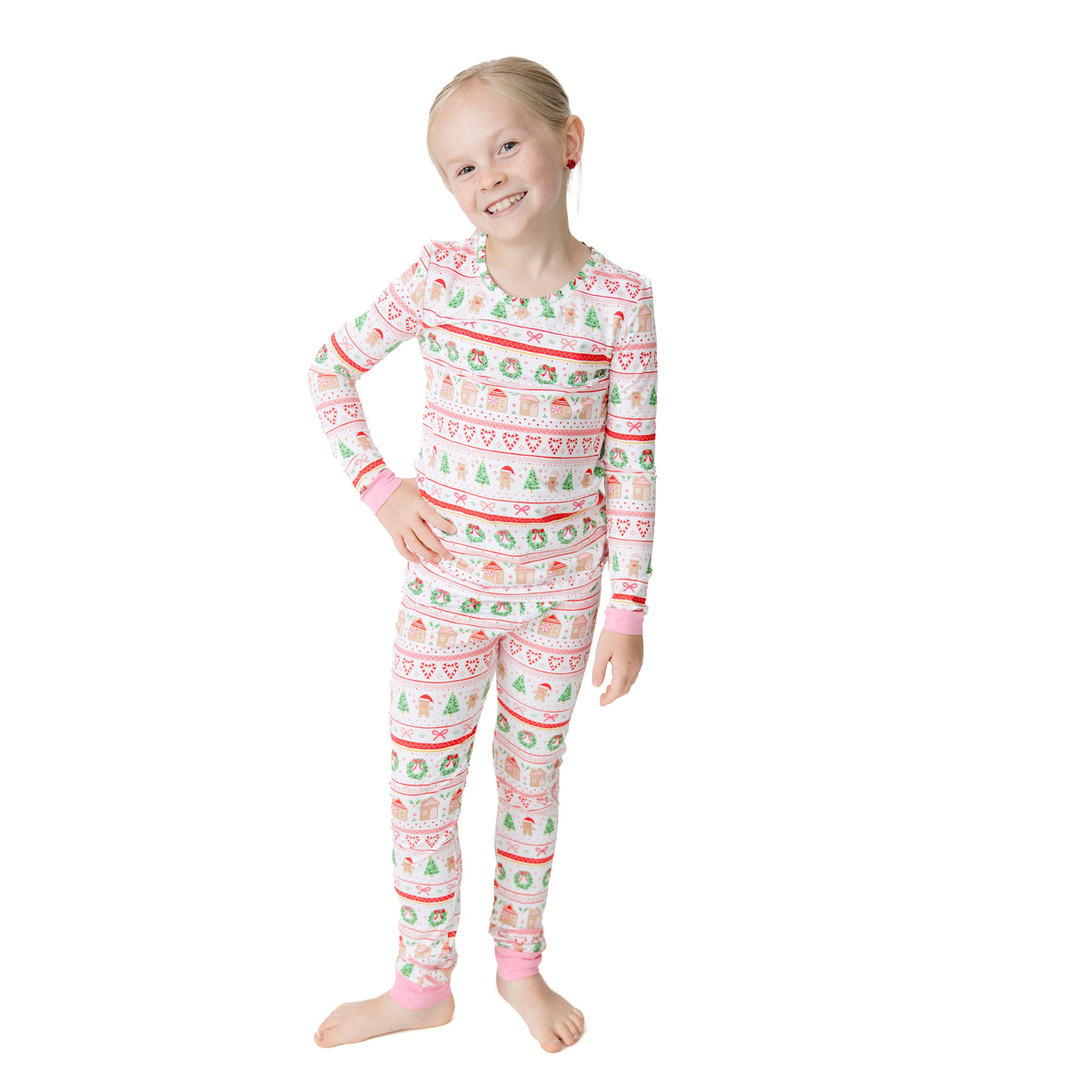 Gingerbread Fair Isle Pink - Long Sleeve Loungewear Set by Angel Dear
