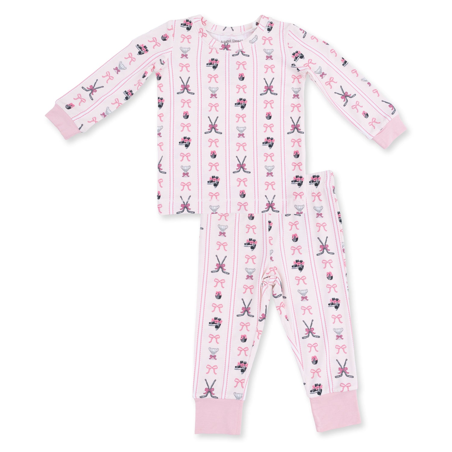 Long sleeve loungewear set with hockey stripe print, matching long sleeve top and pants