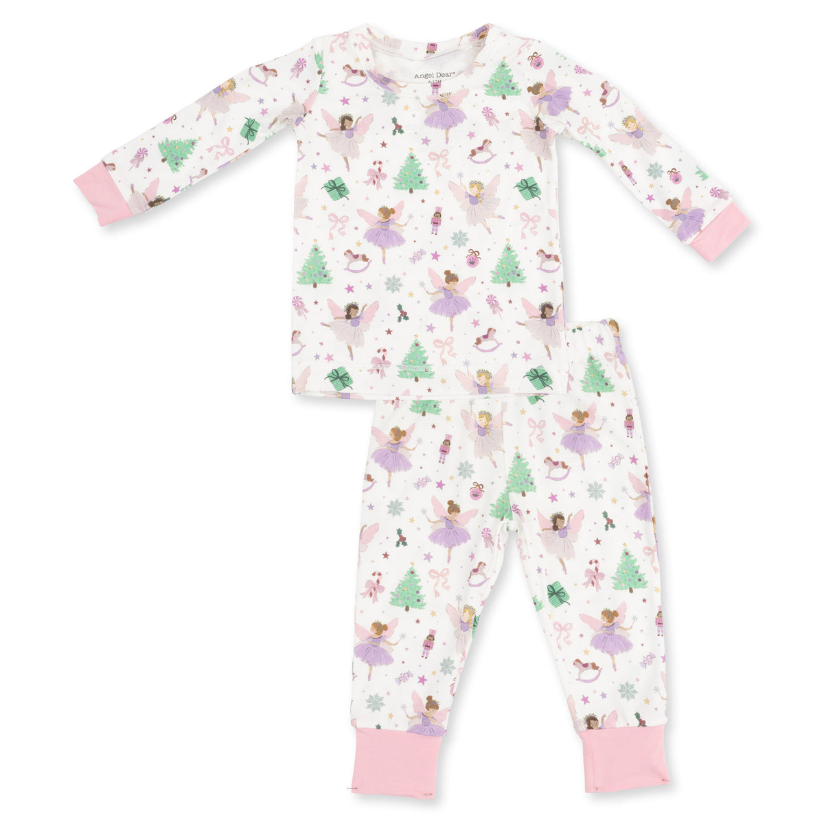 Two-piece baby loungewear set with long sleeve top and pants in a Sugar Plum Fairies print