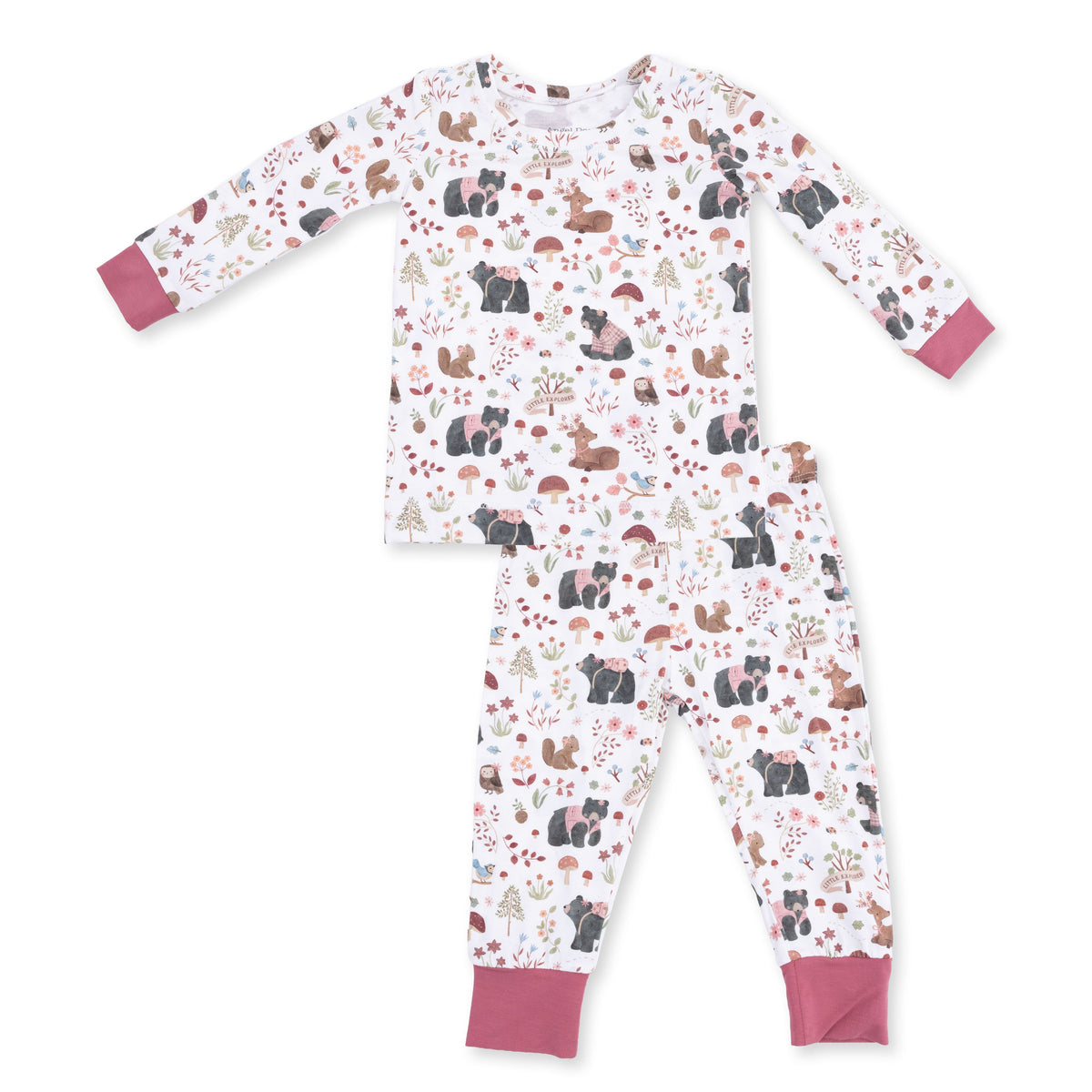 Southern Woodland Animals Pink - Long Sleeve Loungewear Set by Angel Dear (view 2 of 5)