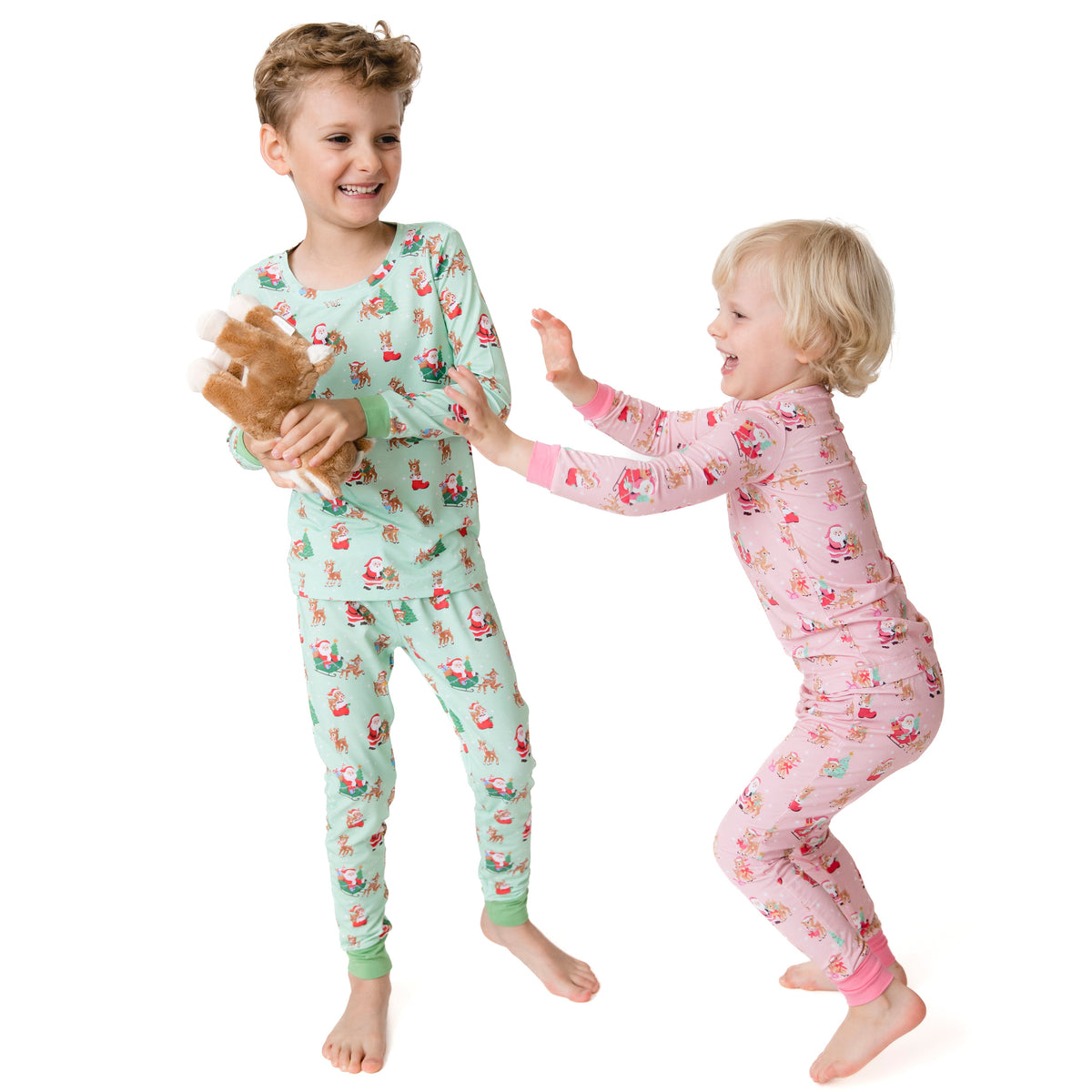 Vintage Reindeer & Santa Pink - Long Sleeve Loungewear Set by Angel Dear