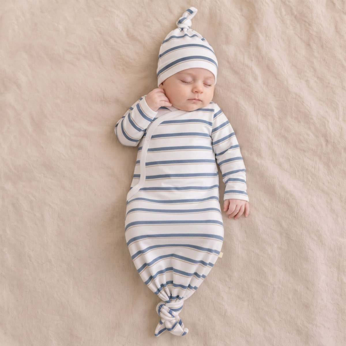 Organic Kimono Knotted Sleep Gown - Navy Stripe by Makemake Organics