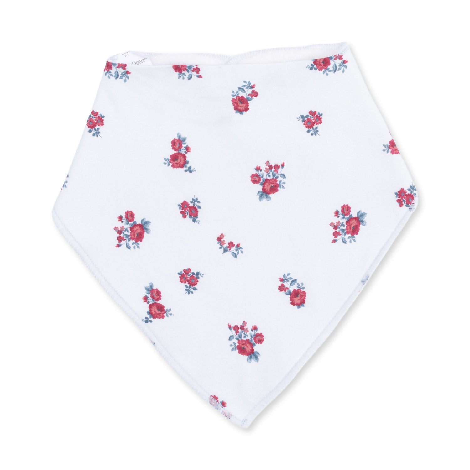 Bandana bib in a floral print with adjustable snap closure at the neck