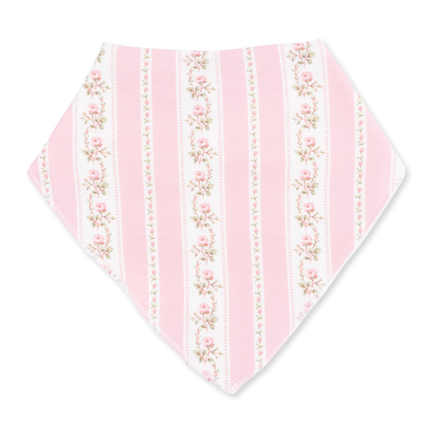 Bandana bib in Antoinette stripe print with snap closure at the neck