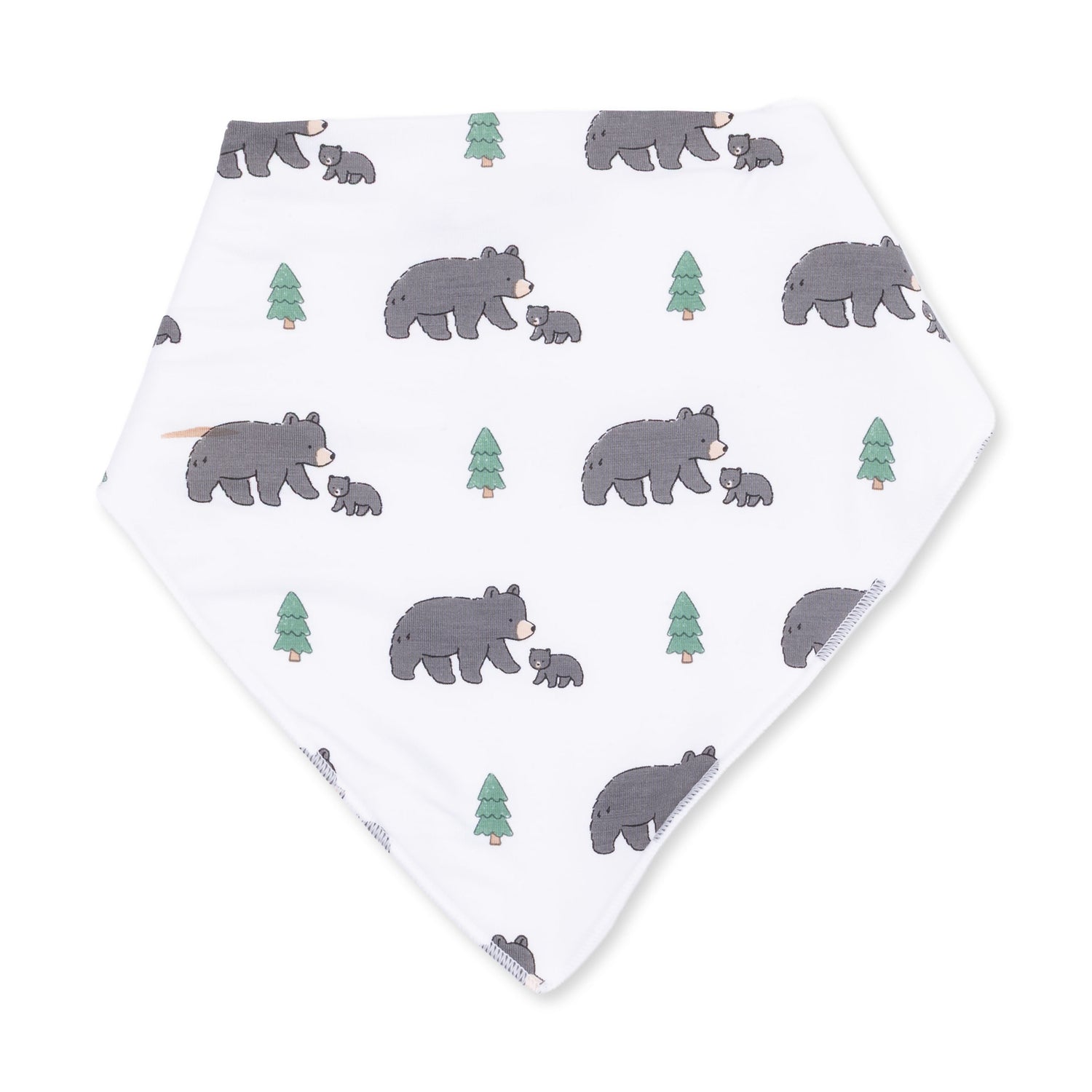 Bandana bib with a Black Bears print and snap closure at the neck