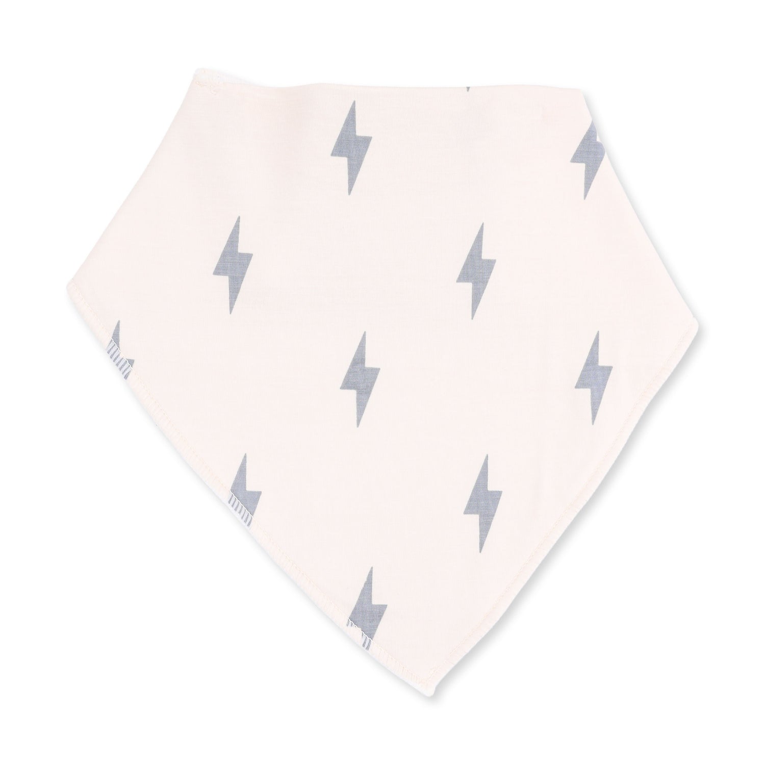 Bandana bib with a lightning bolt print and snap closure at the back