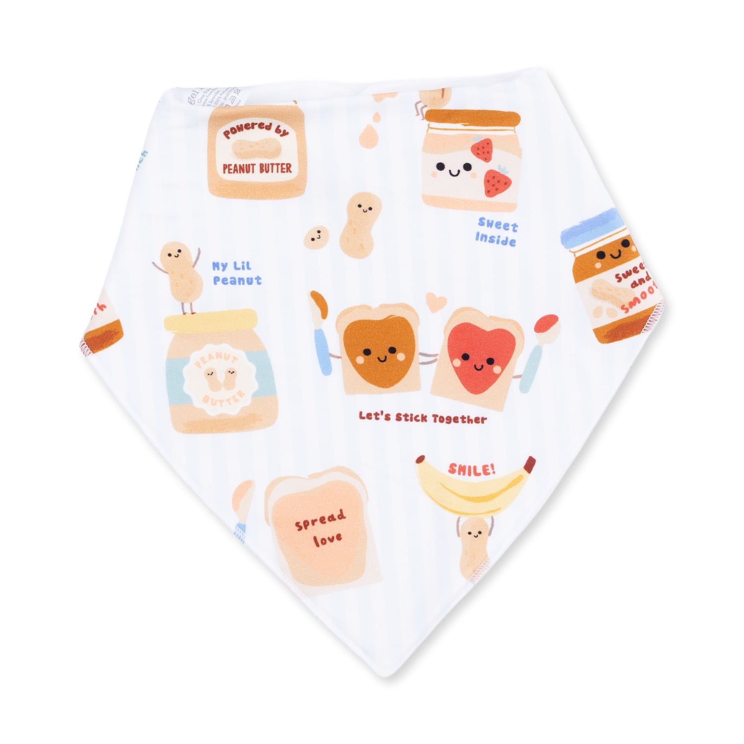 Bandana bib in the Spread the Love print with a heart theme and adjustable snap closure
