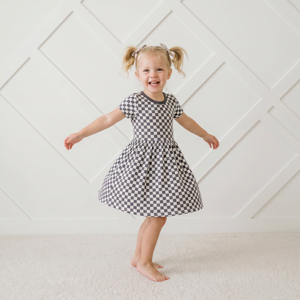 Charcoal Checks Dress - Baby & Toddler Clothing, Dress, Day Dress, One-piece garment, Pink | Everetts Place