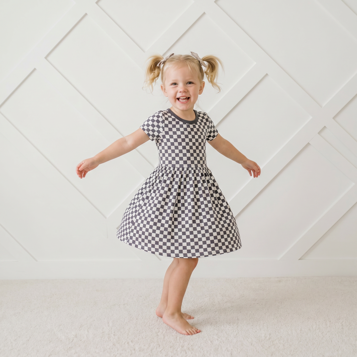 Charcoal Checks Dress - Baby & Toddler Clothing, Dress, Day Dress, One-piece garment, Pink | Everetts Place