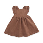 Corduroy pinafore dress for babies in a solid warm brown beaver fur shade