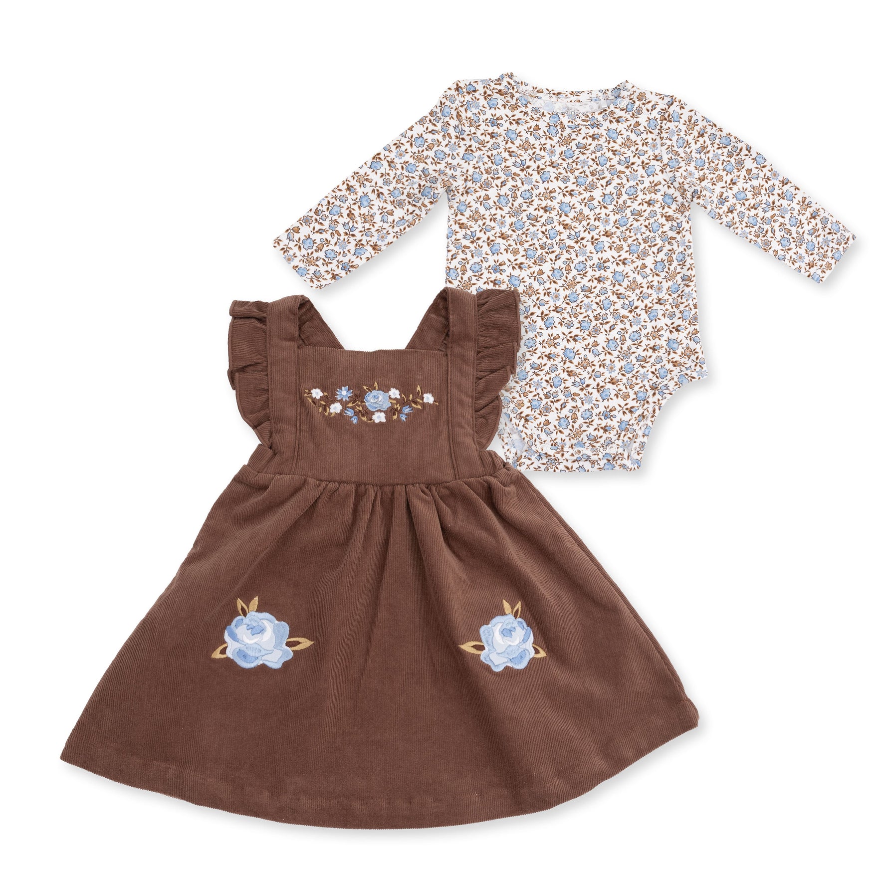 Hazel Floral - Pinafore Dress and Long Sleeve Bodysuit Set by Angel Dear