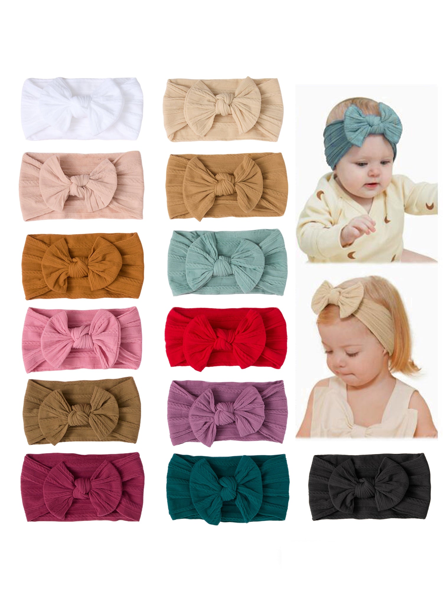 Baby Girl Bow Headband Same Color 3 Piece Set by Rylee Faith Designs at Everetts Place