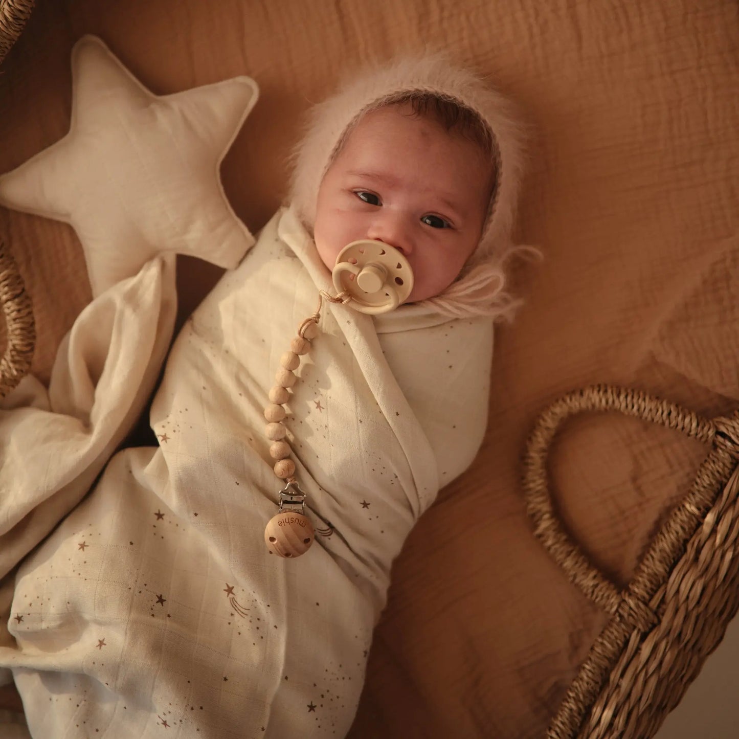 Organic Cotton Muslin Swaddle Blanket for Baby Cuddling and Nursing Mushie