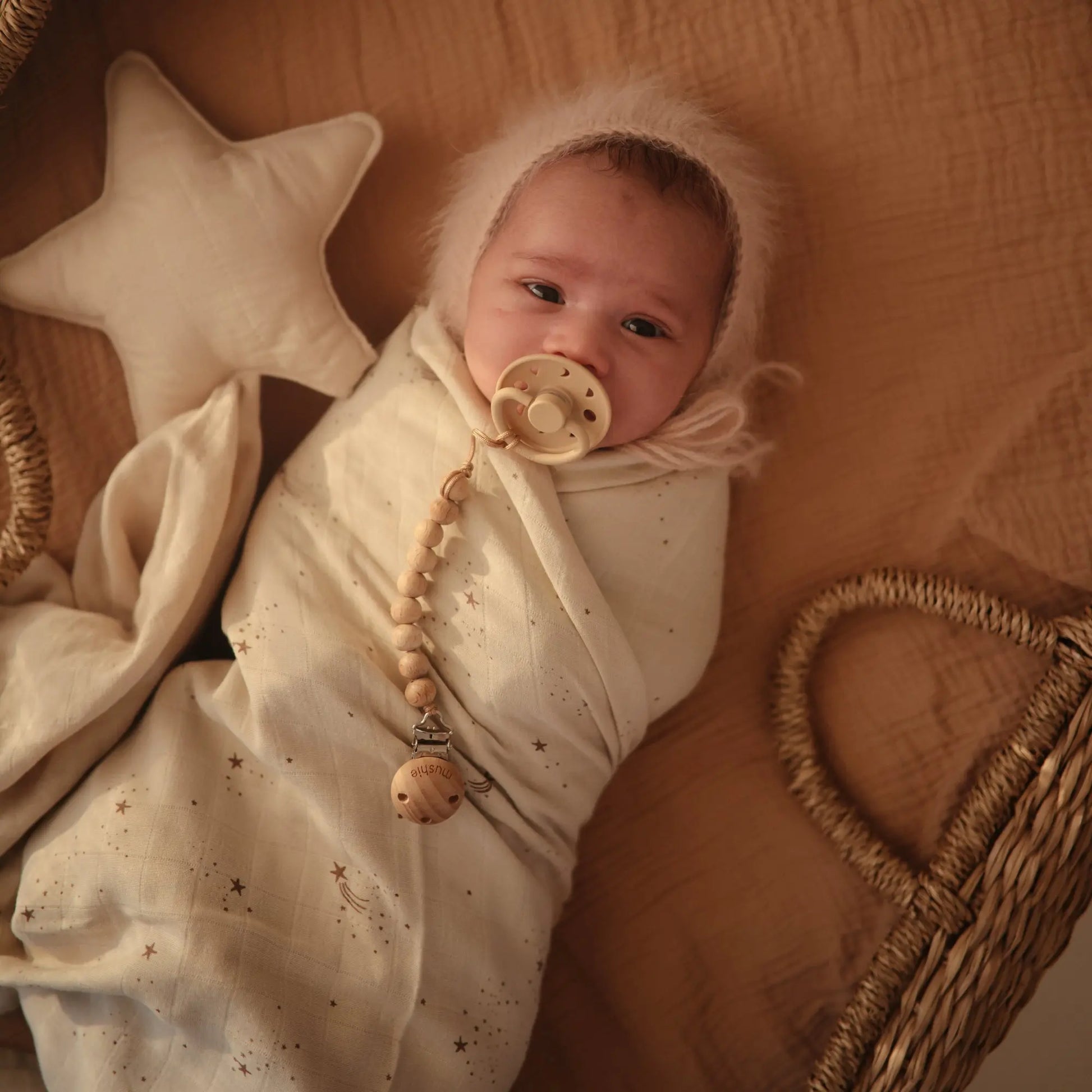 Organic Cotton Muslin Swaddle Blanket for Baby Cuddling and Nursing Mushie