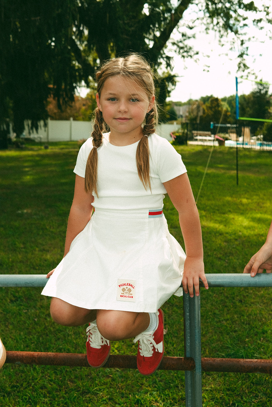Crew Kids NY Betty Dress With Patch Red Belt And Pleated Flared Skirt For Girls
