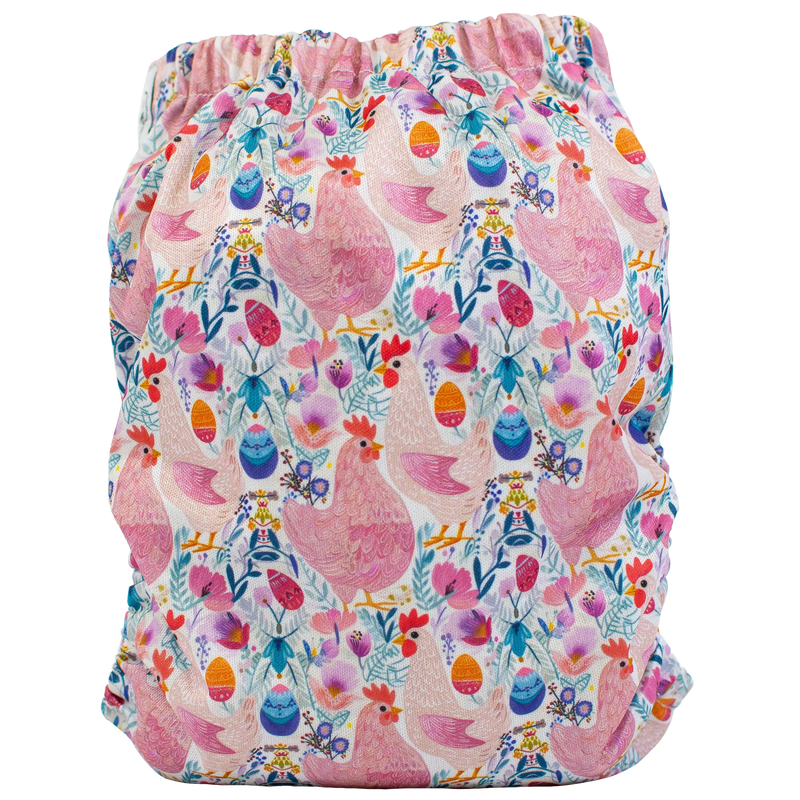 Slim Fit Pocket Cloth Diaper featuring colorful chicken and egg pattern.