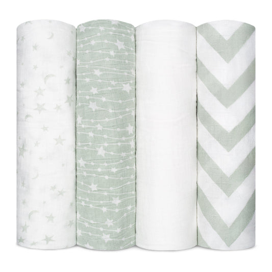Comfy Cubs Green Muslin Swaddle Blankets 4 Pack Set Comfy Cubs Everetts Place: Online Boutique
